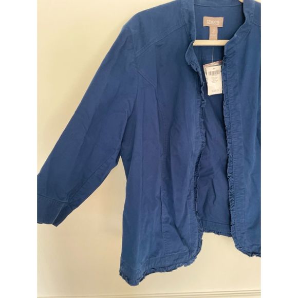Chico's 3 Navy Open Ruffle Hem Blazer Jacket US XL/16 NEW Timeless Career D92 - Picture 11 of 14